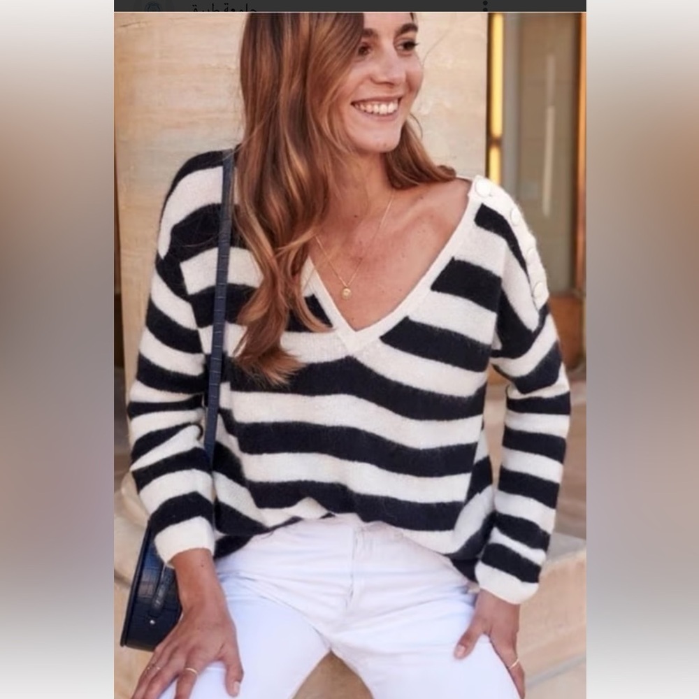 Sezane‎ Nelson Jumper Sweater Striped Size XS French Knit Mohair Alpaca Pull